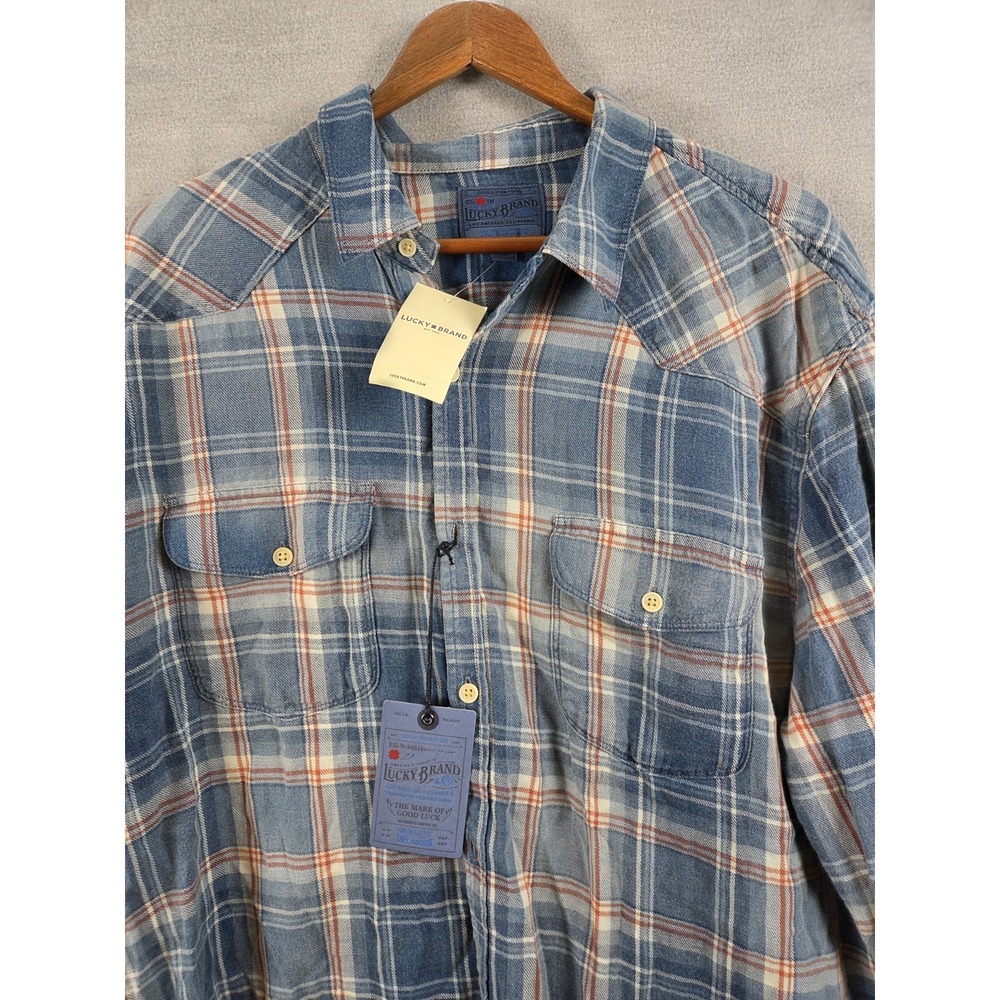 LUCKY BRAND Axe Indigo Mason Plaid Button Up Shirt Mens XL Workwear Casual NEW